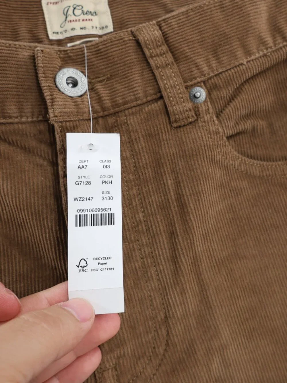 NWT J Crew 484 Pants Mens 31 L29 Stretch Corduroy Slim Fit Straight Leg Brown